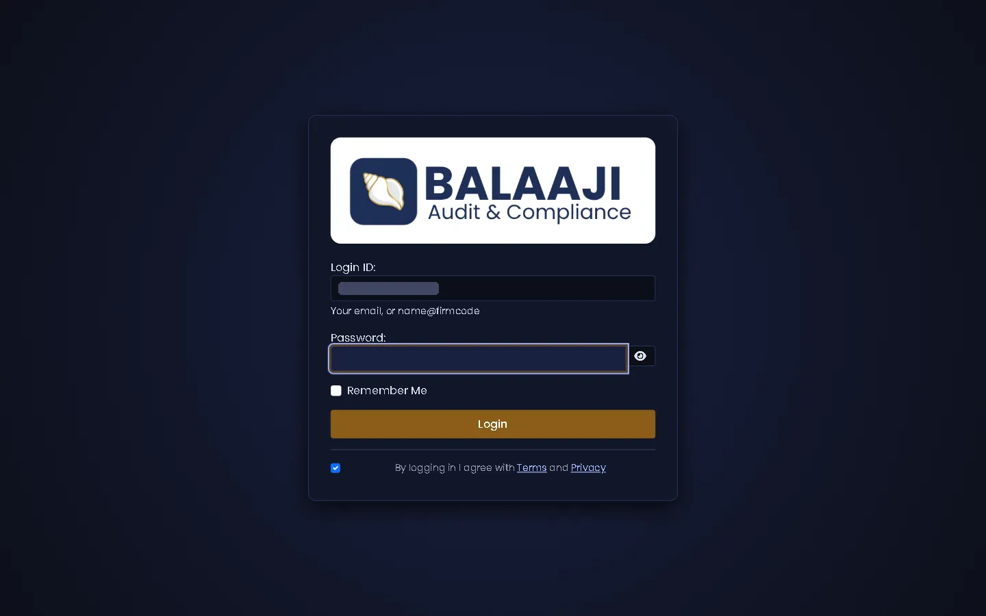 Balaaji sign-in page