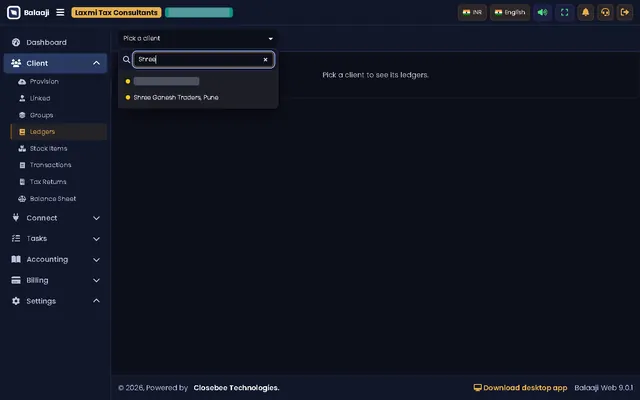 Client picker with search
