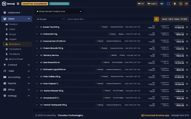 Client stock items