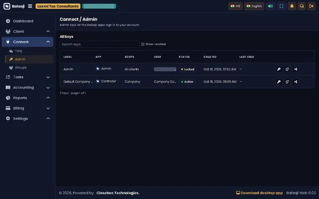 Admin keys list