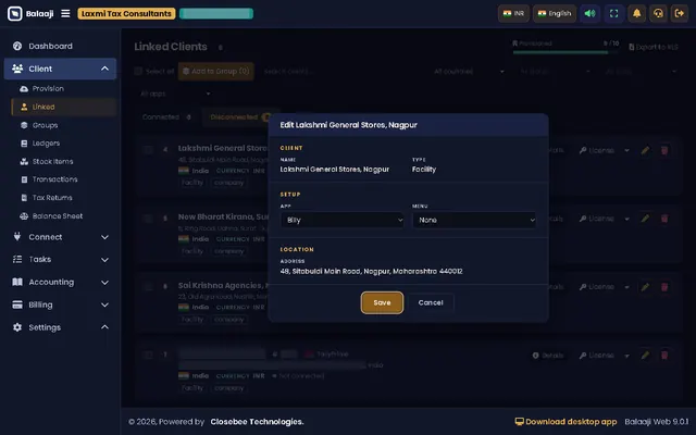 Edit client dialog