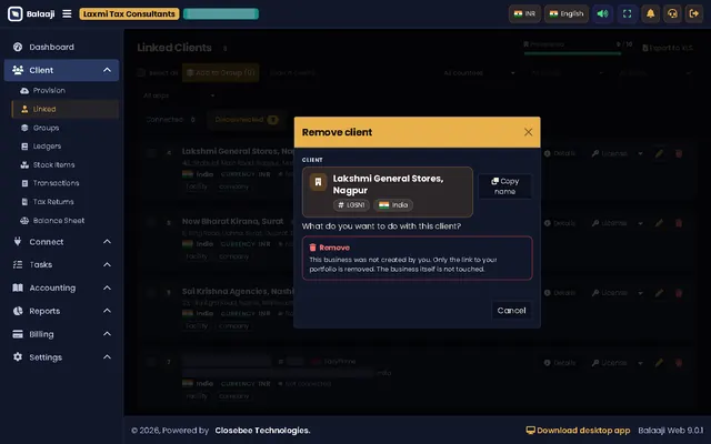 Remove client dialog