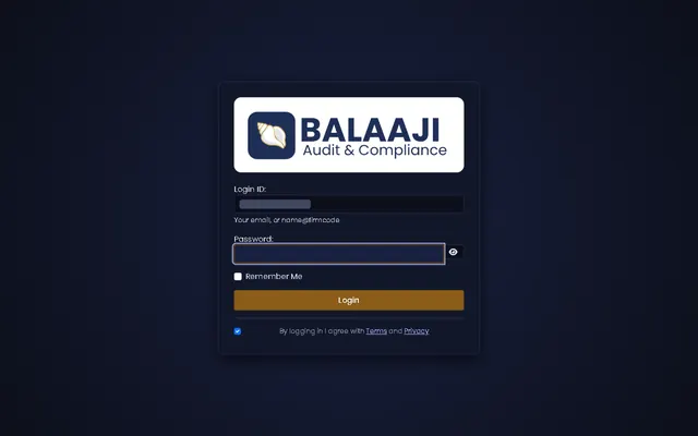 Balaaji sign-in page