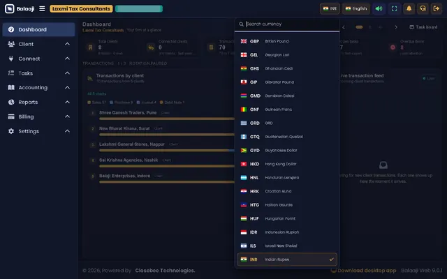 Display currency picker open