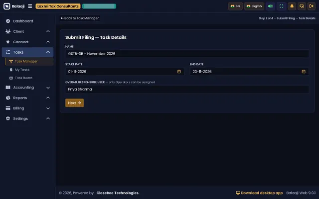 Task wizard step 2, details