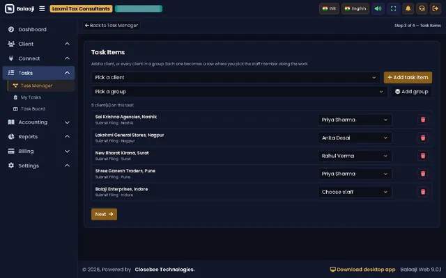 Task wizard step 3, task items