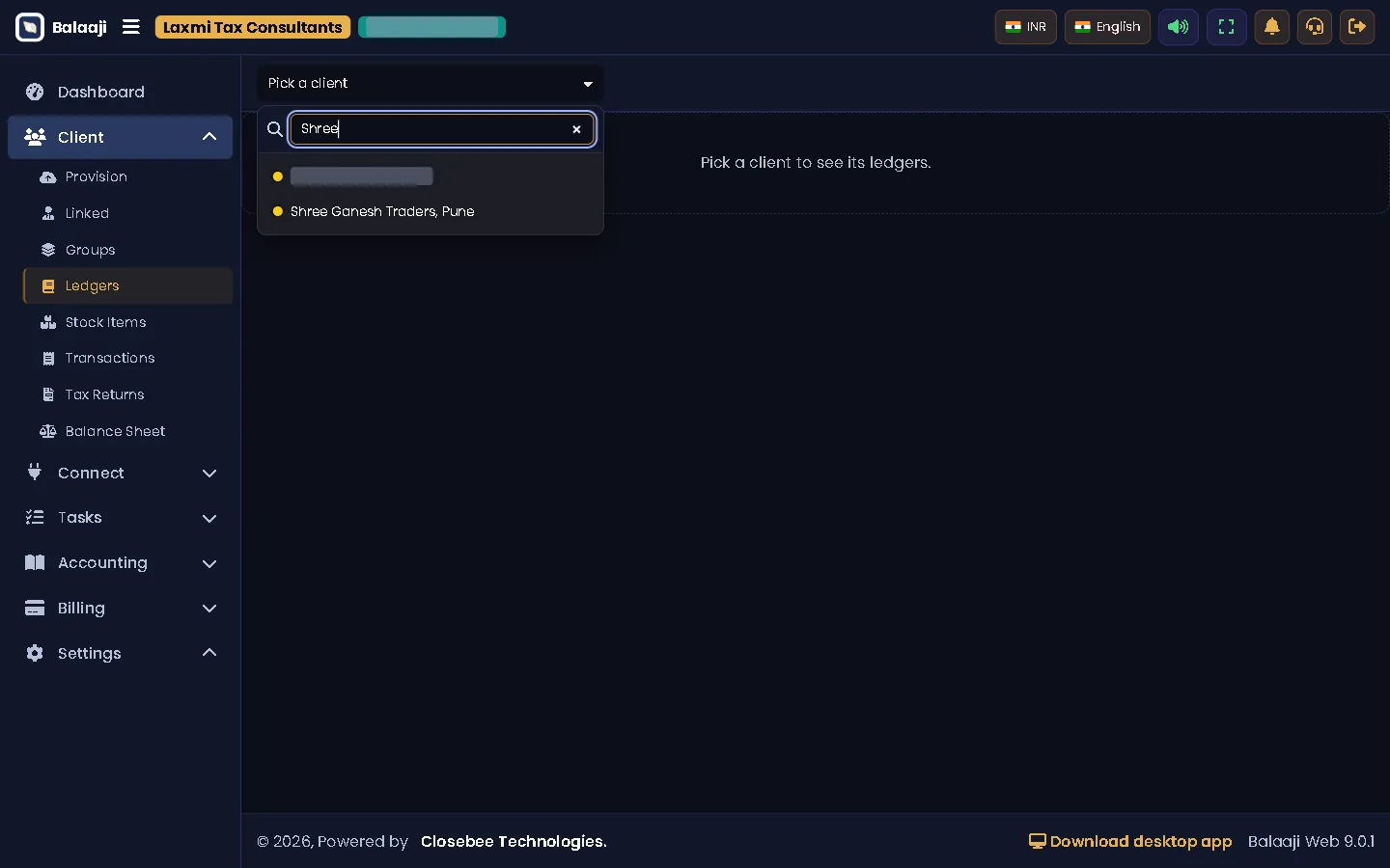 Client picker with search