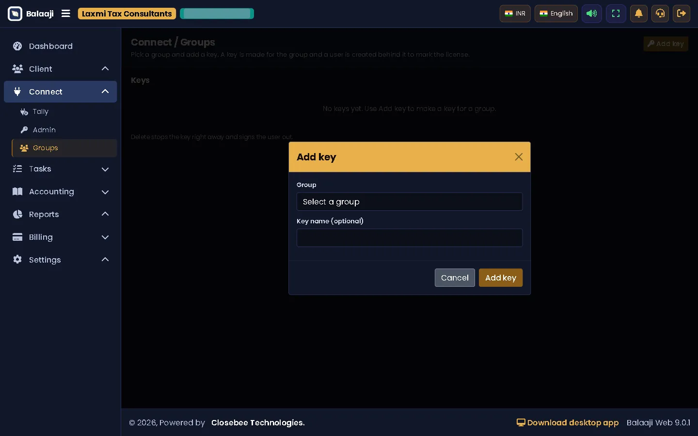 Add key dialog