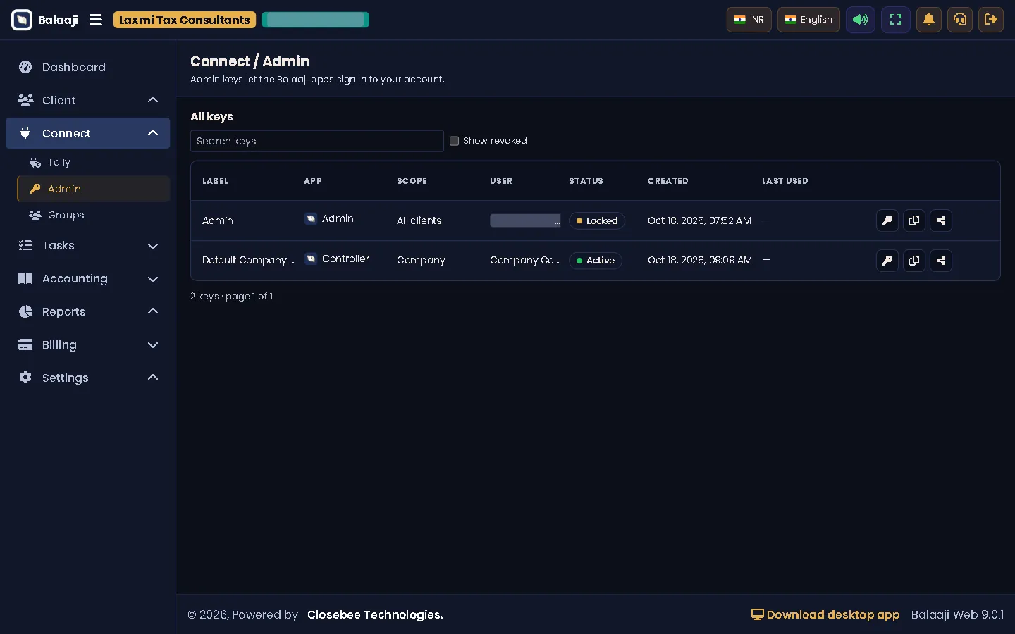Admin keys list