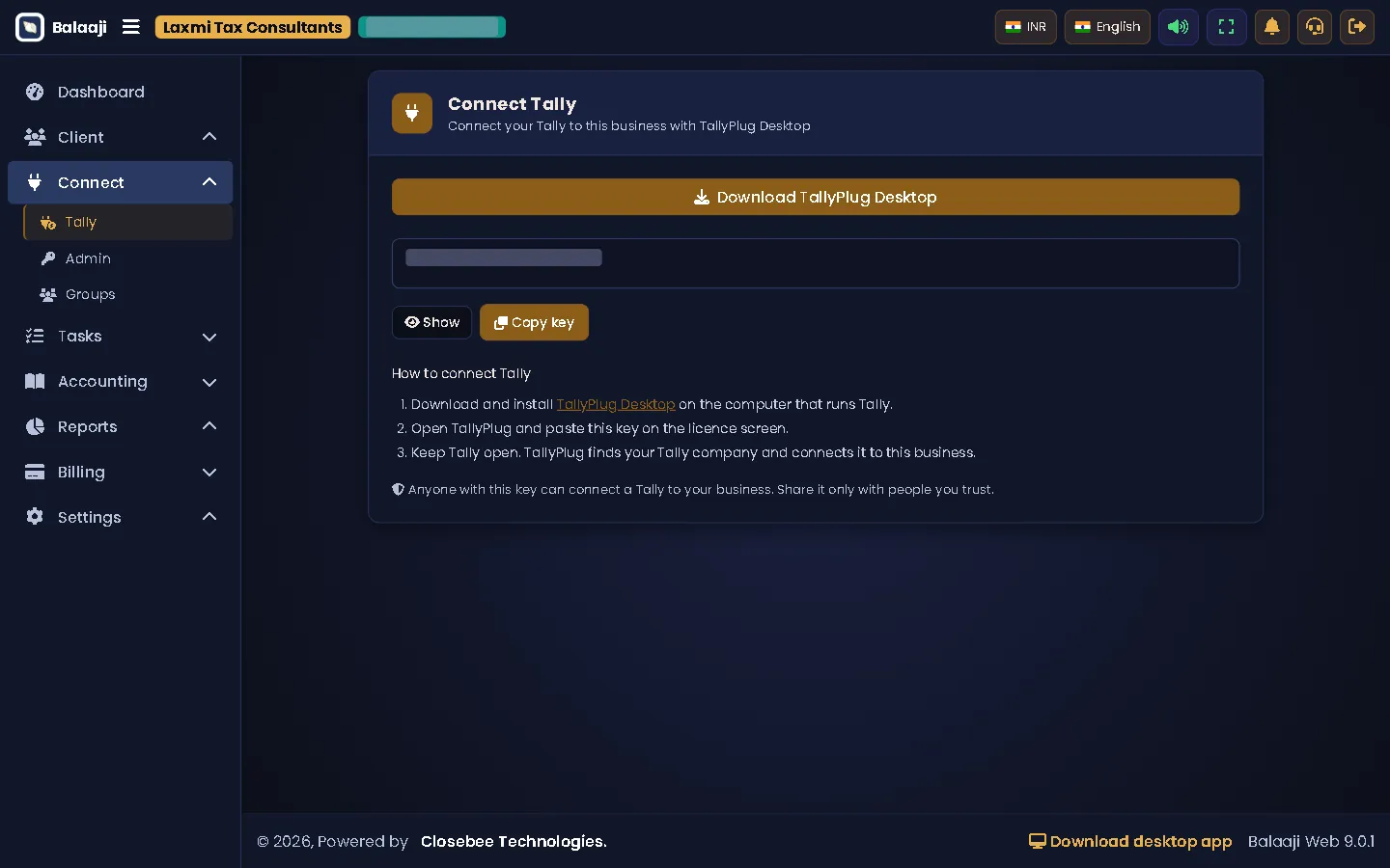 Connect Tally page