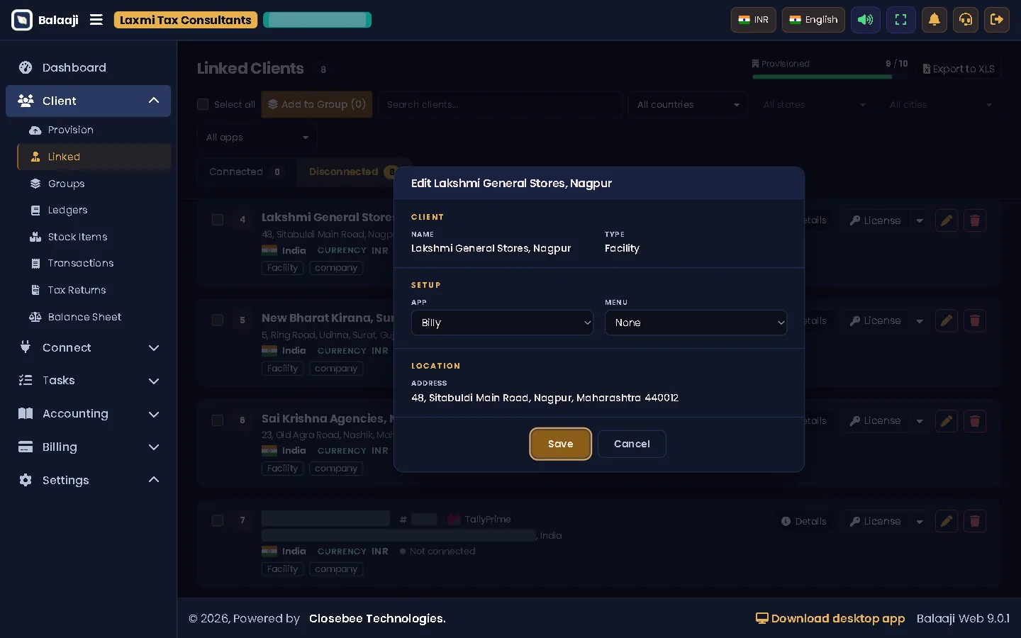 Edit client dialog