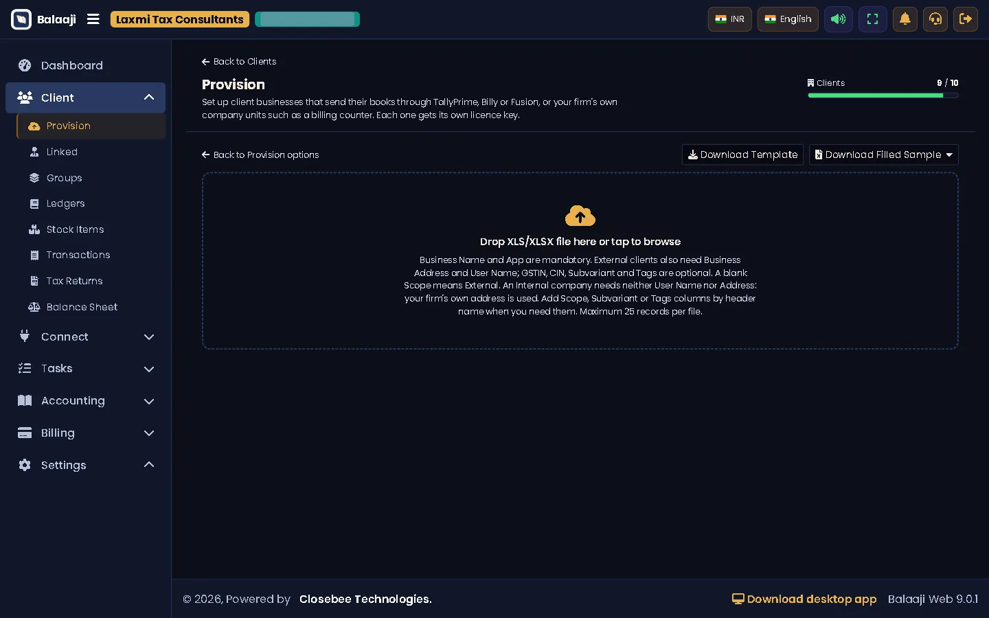 Provision by XLS with template downloads and a drop zone