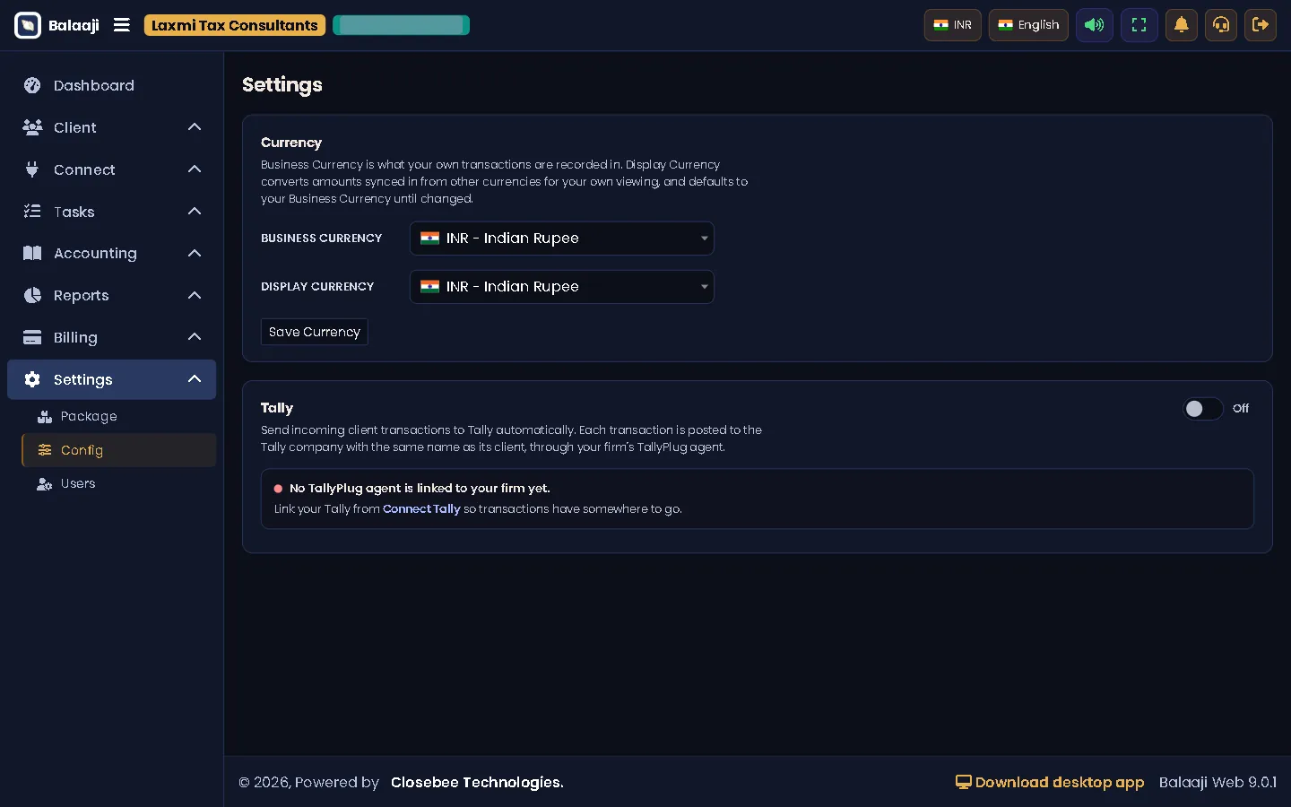 Config page