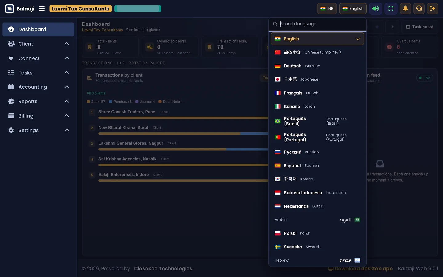 Language picker open
