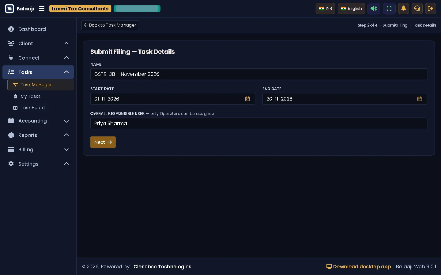 Task wizard step 2, details