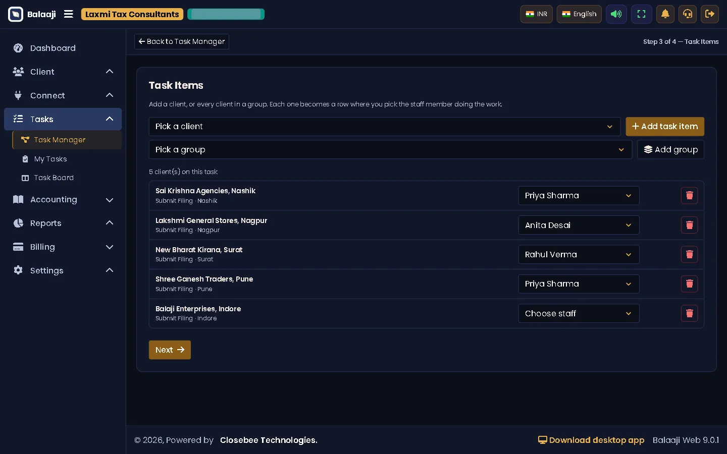 Task wizard step 3, task items