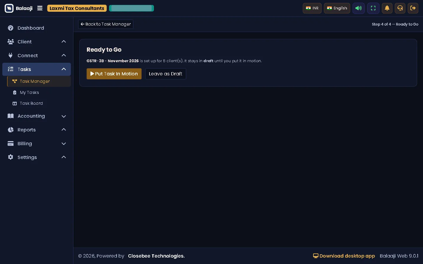 Task wizard step 4, ready to go